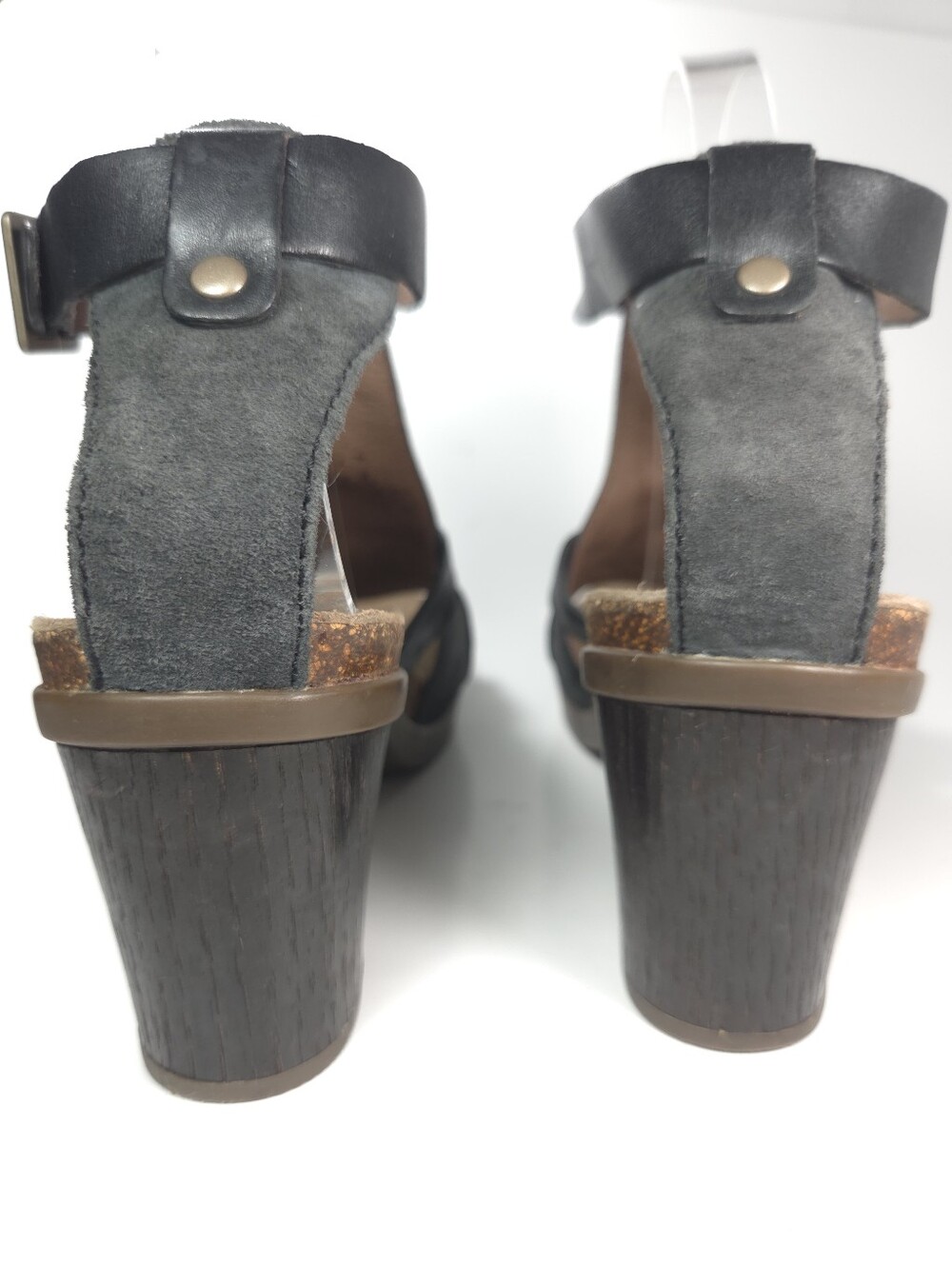 Dansko Dominique Black Leather & Suede W Cork Block Heel Sandals Sz 10.5/EU 41 - Picture 7 of 16